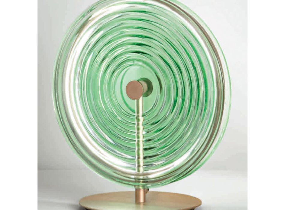 Bordslampa i metall och glas dekorerad med koncentriska linjer - Hackberry Viadurini