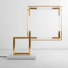 Bordslampa i mässing och harts med marmorbas tillverkad i Italien - Quizza Viadurini