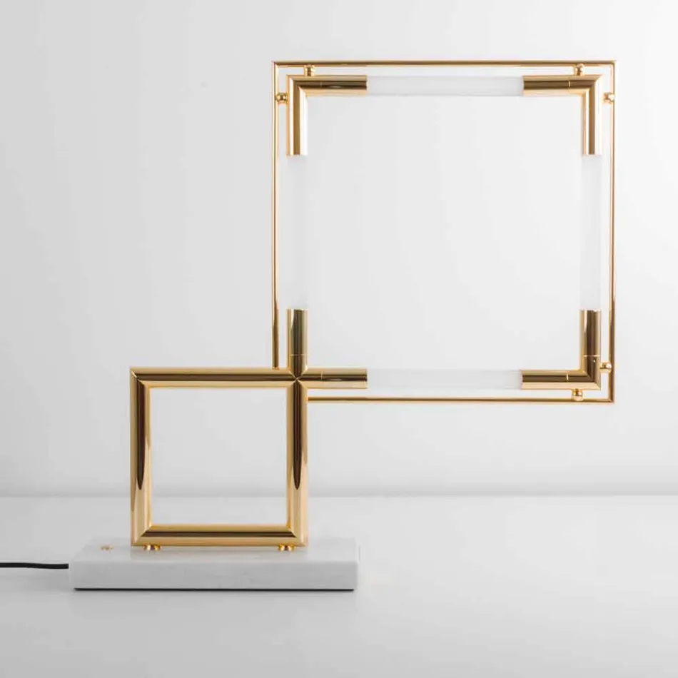 Bordslampa i mässing och harts med marmorbas tillverkad i Italien - Quizza Viadurini