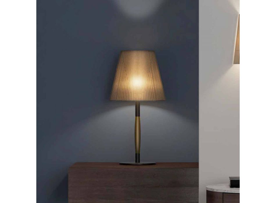 Modern bordslampa i metall, trä och organza tillverkad i Italien - bom Viadurini