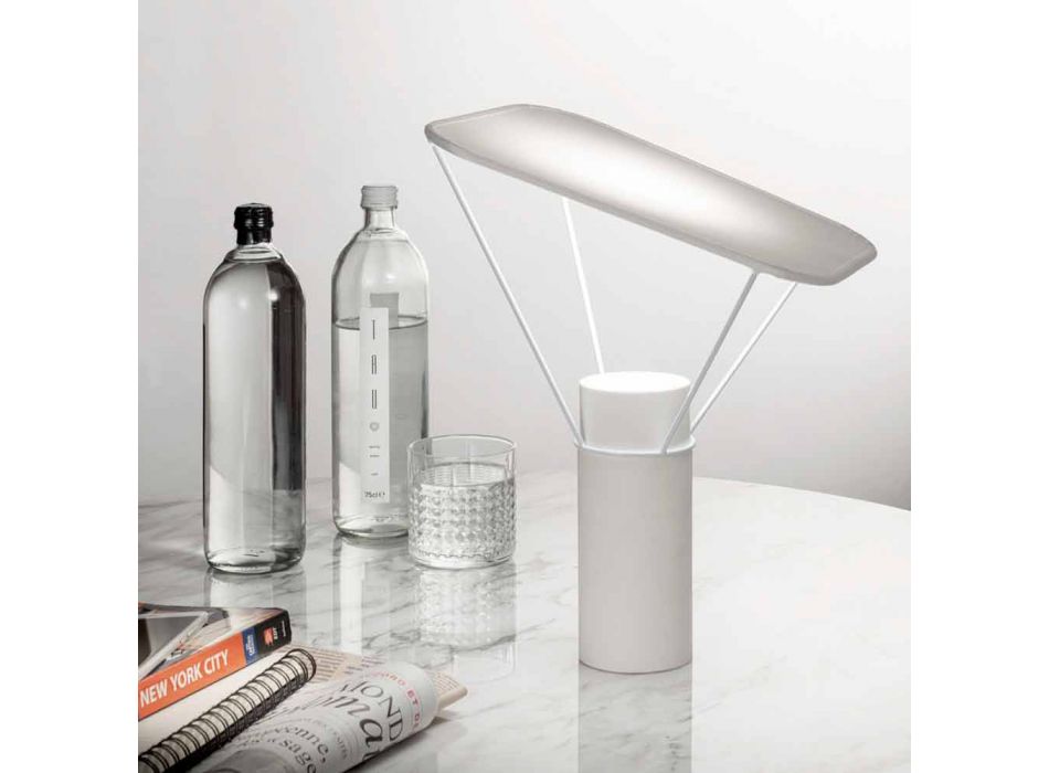 Modern bordslampa i harts och vit bomull tillverkad i Italien - Fiera Viadurini