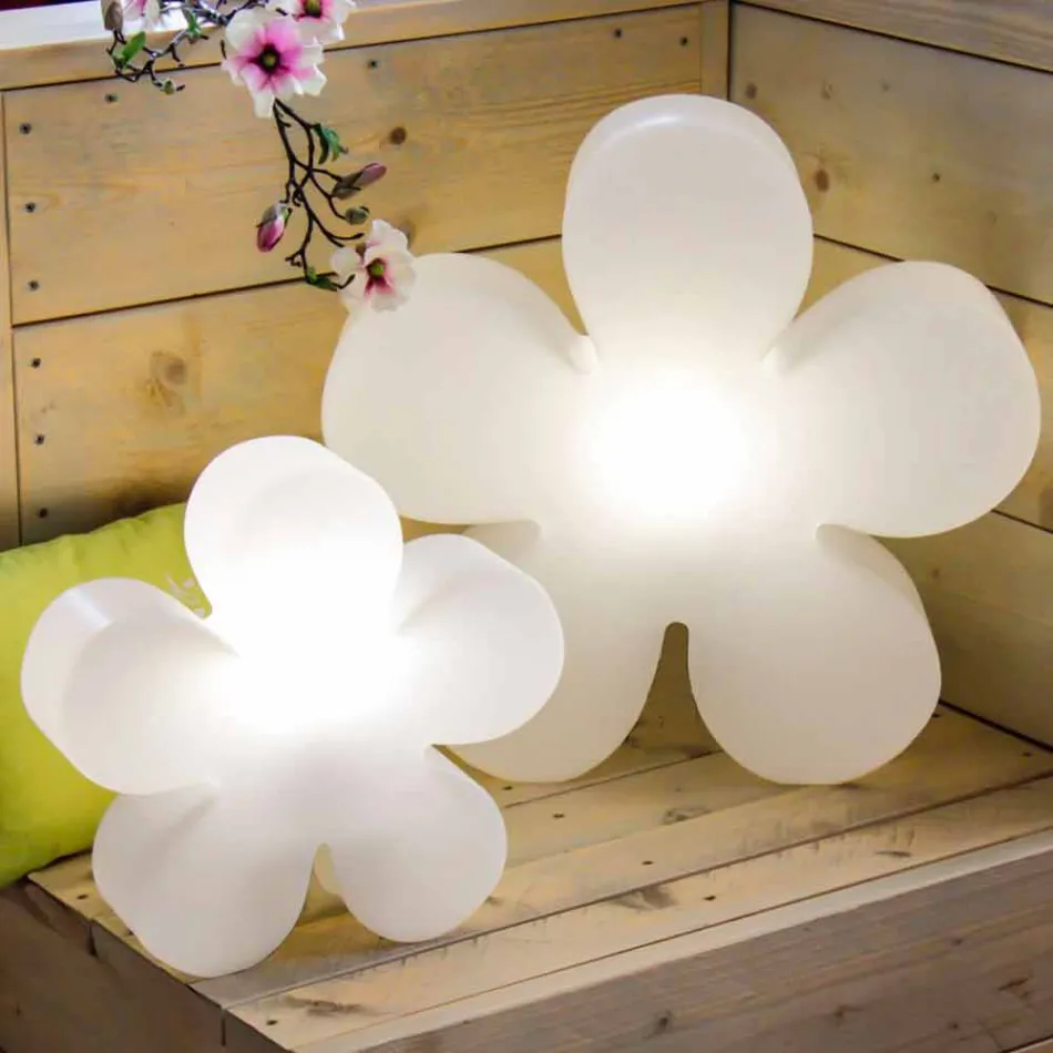 Blommabord eller golvlampa i modern design i vit plast - Fiorestar Viadurini