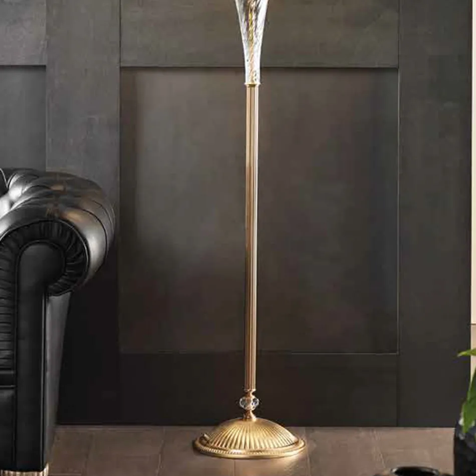 Klassisk golvlampa i handgjort glas och lyxig lampskärm - Flandern Viadurini