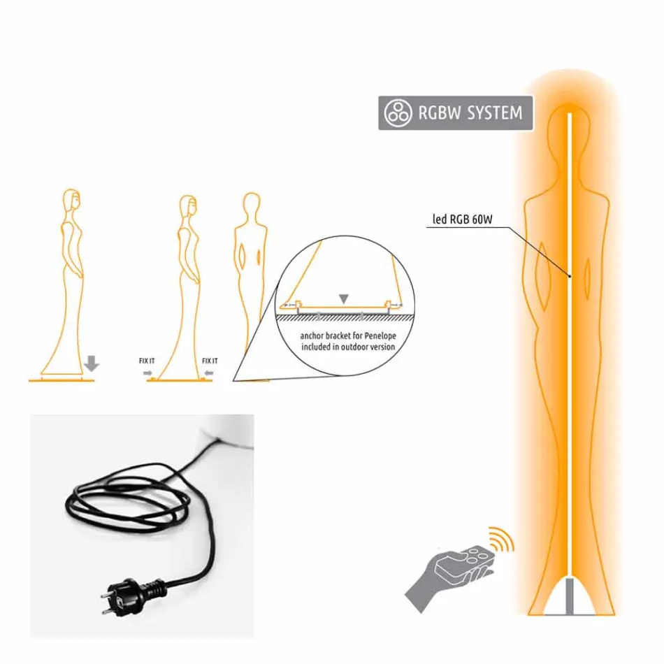 Trädgårdsgolvlampa med RGBW Led Light Statue Design - Penelope av Myyour Viadurini