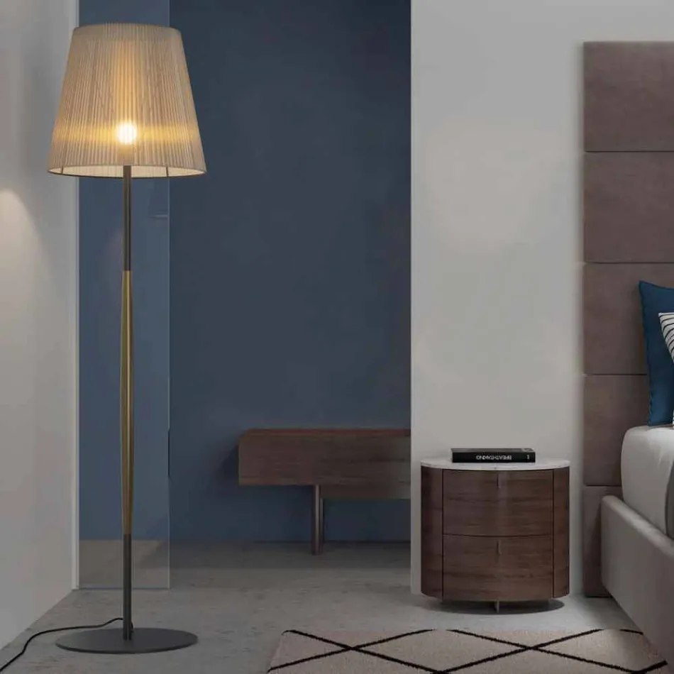 Design golvlampa i metall, trä och organza tillverkad i Italien - bom Viadurini