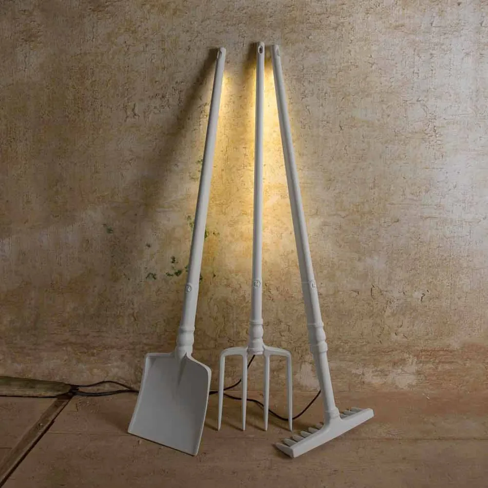 Utomhus golvlampa i vit teknopolymer design av 3 former - verktyg Viadurini