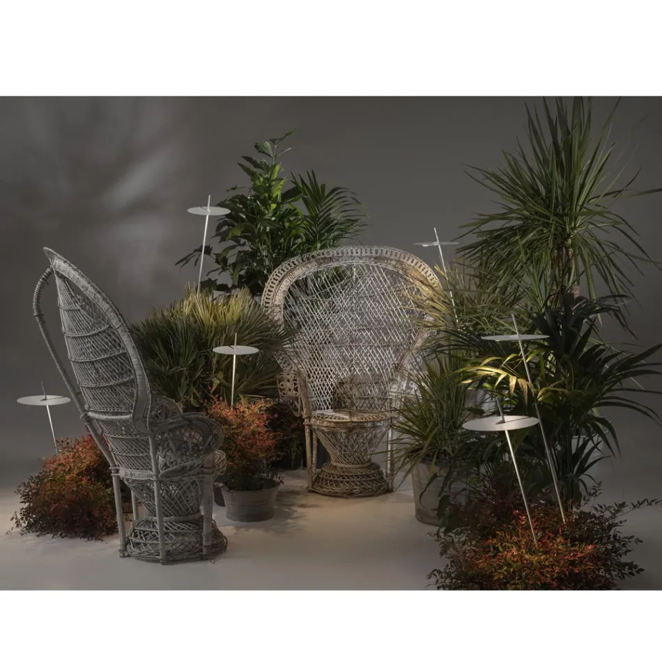 Trädgårdsgolvlampa aluminium vit design med näckrosblad - Cipriam Viadurini