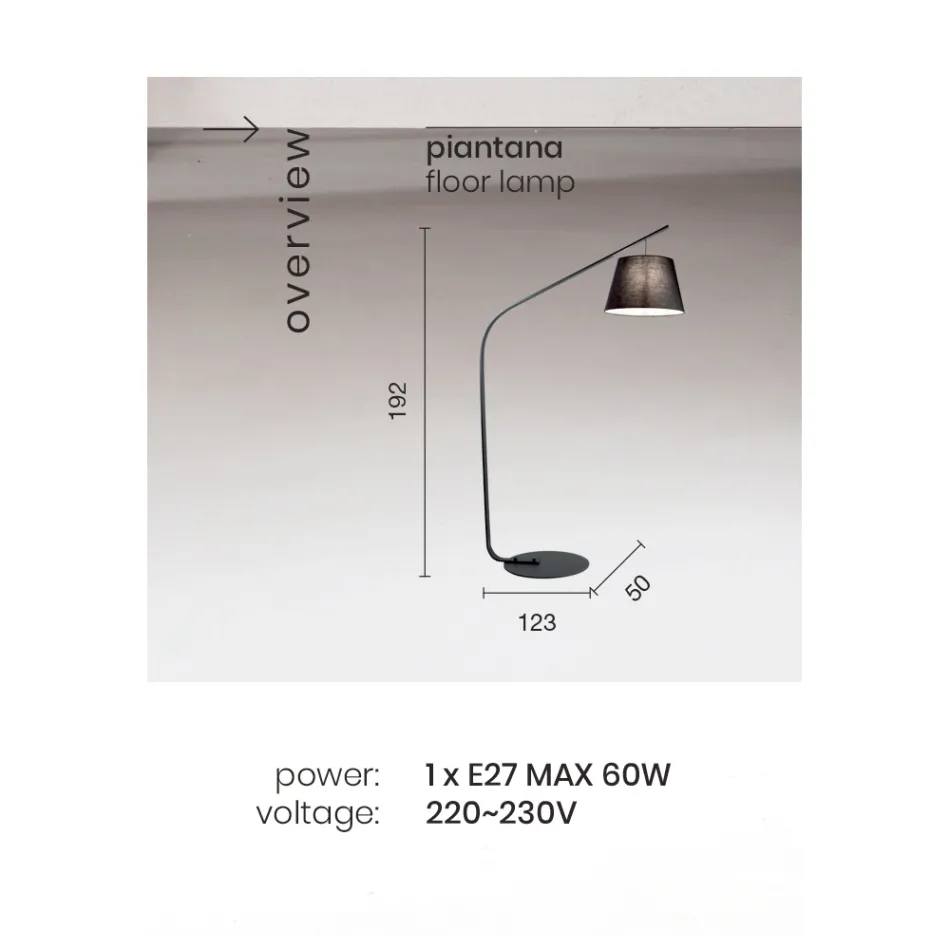 Metallgolvlampa med tygklädd lampskärm - Rivella Viadurini