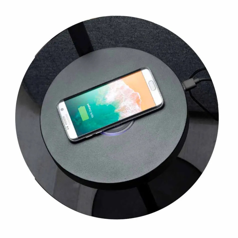 Golvlampa i svart metall och rotting med hylla tillverkad i Italien - Livia Viadurini