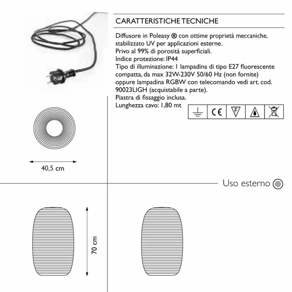 Golvlampa för utomhusdesign i 3 storlekar, 2 delar - Pandora S av Myyour Viadurini