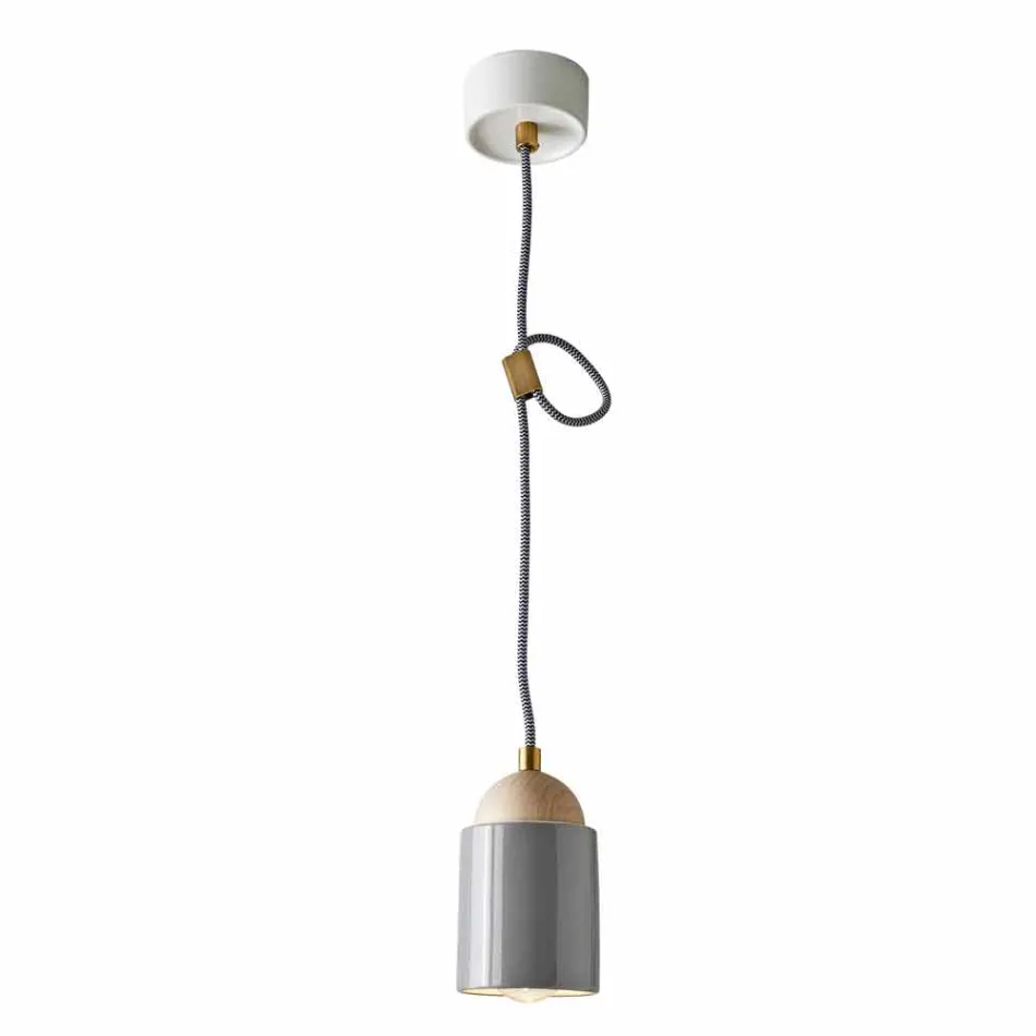 Suspension design lampa av trä och keramik gjord i Italien Asien Viadurini