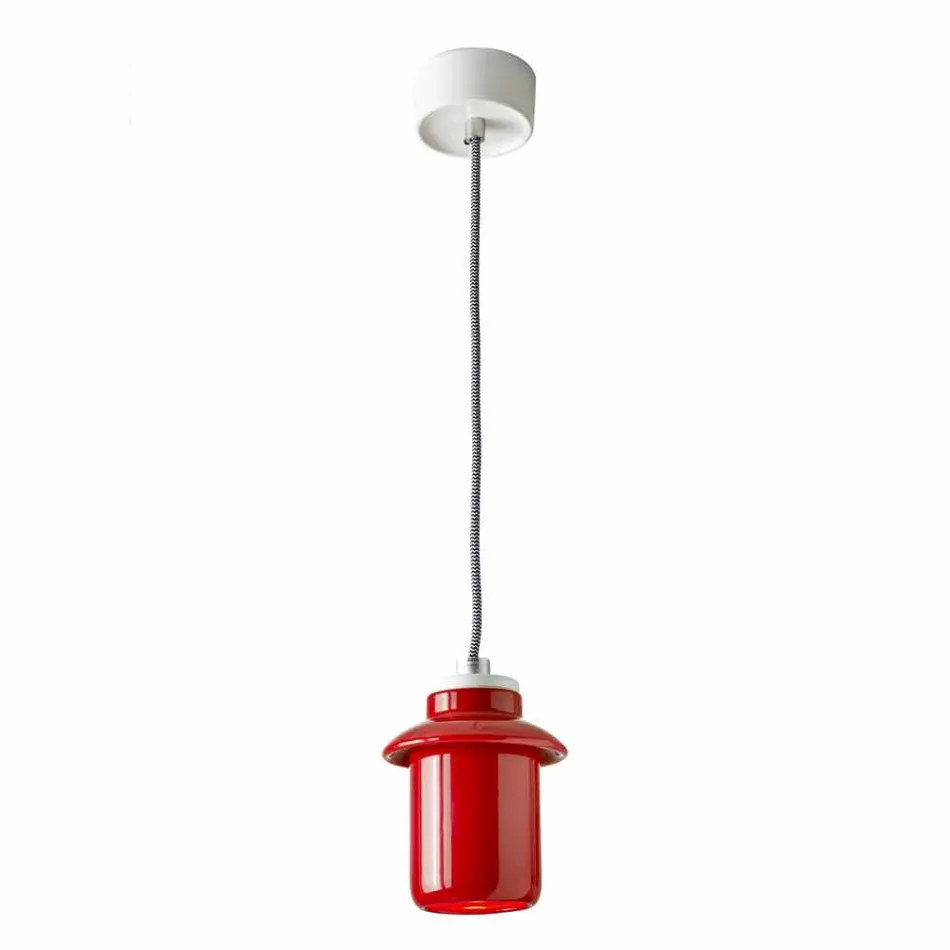 Design lampa suspenderad i röd keramik gjord i Italien Asien Viadurini