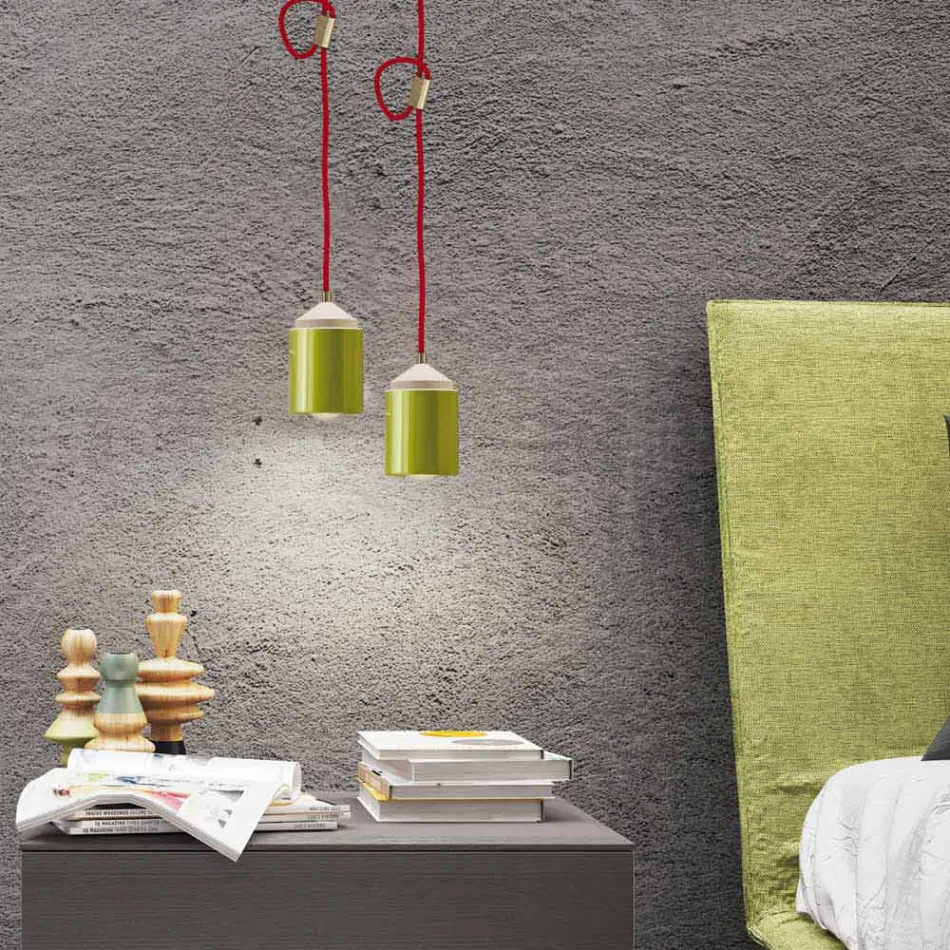 Lampa i bokskog och suspenderad keramik gjord i Italien Asien Viadurini