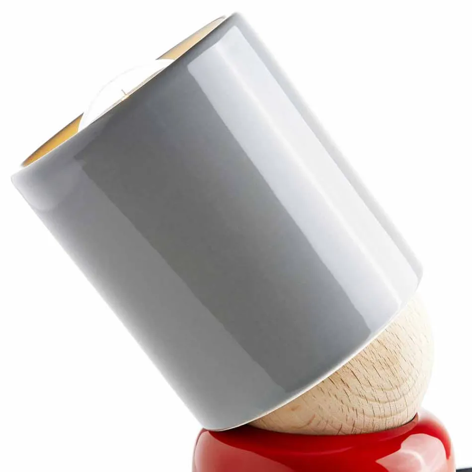 Moderna bordslampa av keramik och bokträ tillverkad i Italien Asien Viadurini