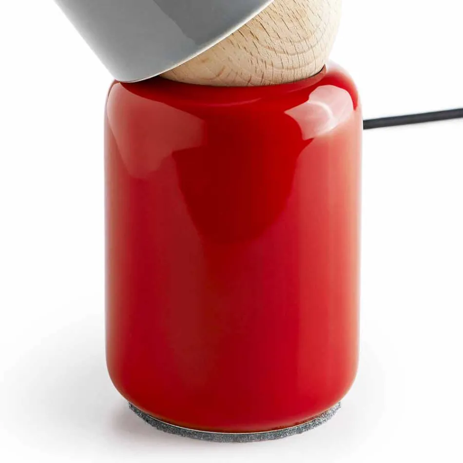 Moderna bordslampa av keramik och bokträ tillverkad i Italien Asien Viadurini