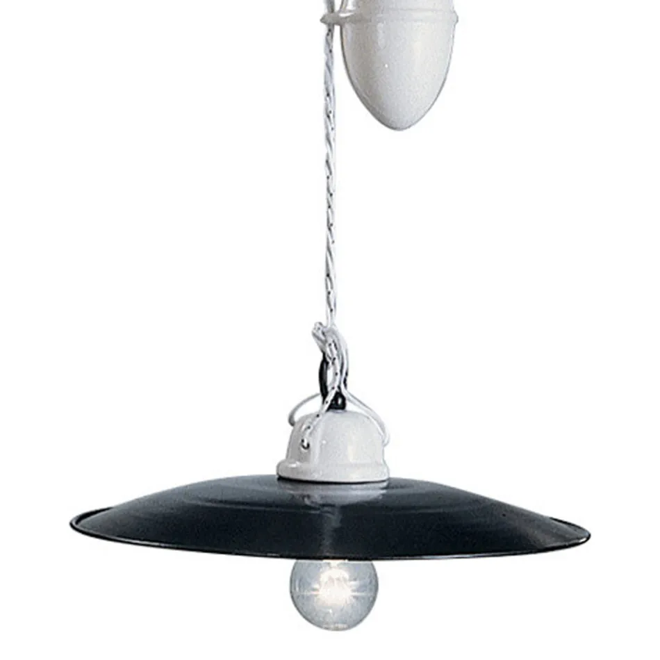 Upphängd ups och downs lampa i vit keramik och svart metall - power Viadurini