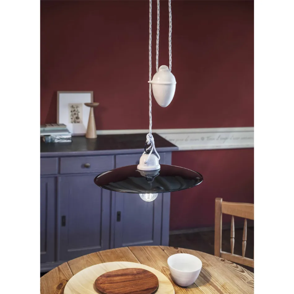 Upphängd ups och downs lampa i vit keramik och svart metall - power Viadurini