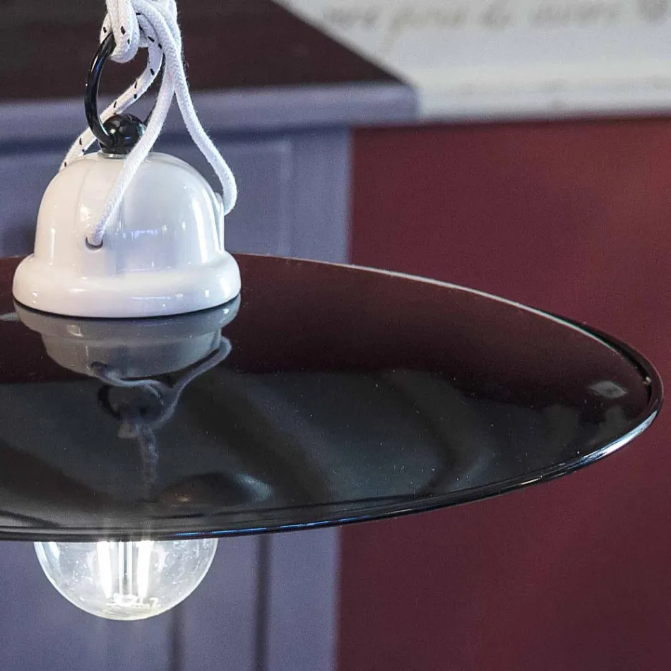 Upphängd ups och downs lampa i vit keramik och svart metall - power Viadurini