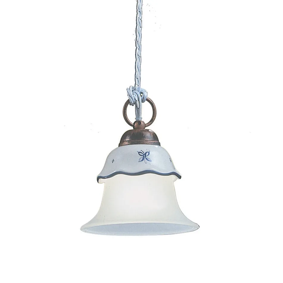 Vintage 3-Lights upphängningslampa i järn, glas och keramik - Ferrara Viadurini