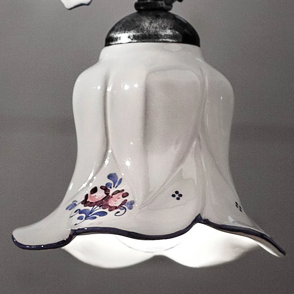 Hänglampa i metall och handdekorerad keramik med ros - Pisa Viadurini