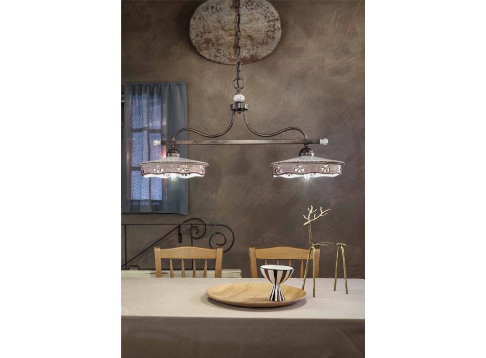 Vintage hänglampa 2 lampor i handgjord järnkeramik - Alessandria Viadurini