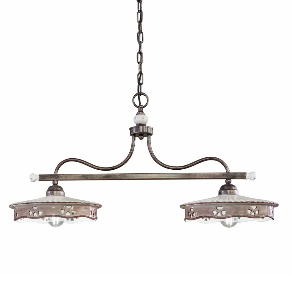 Vintage hänglampa 2 lampor i handgjord järnkeramik - Alessandria Viadurini