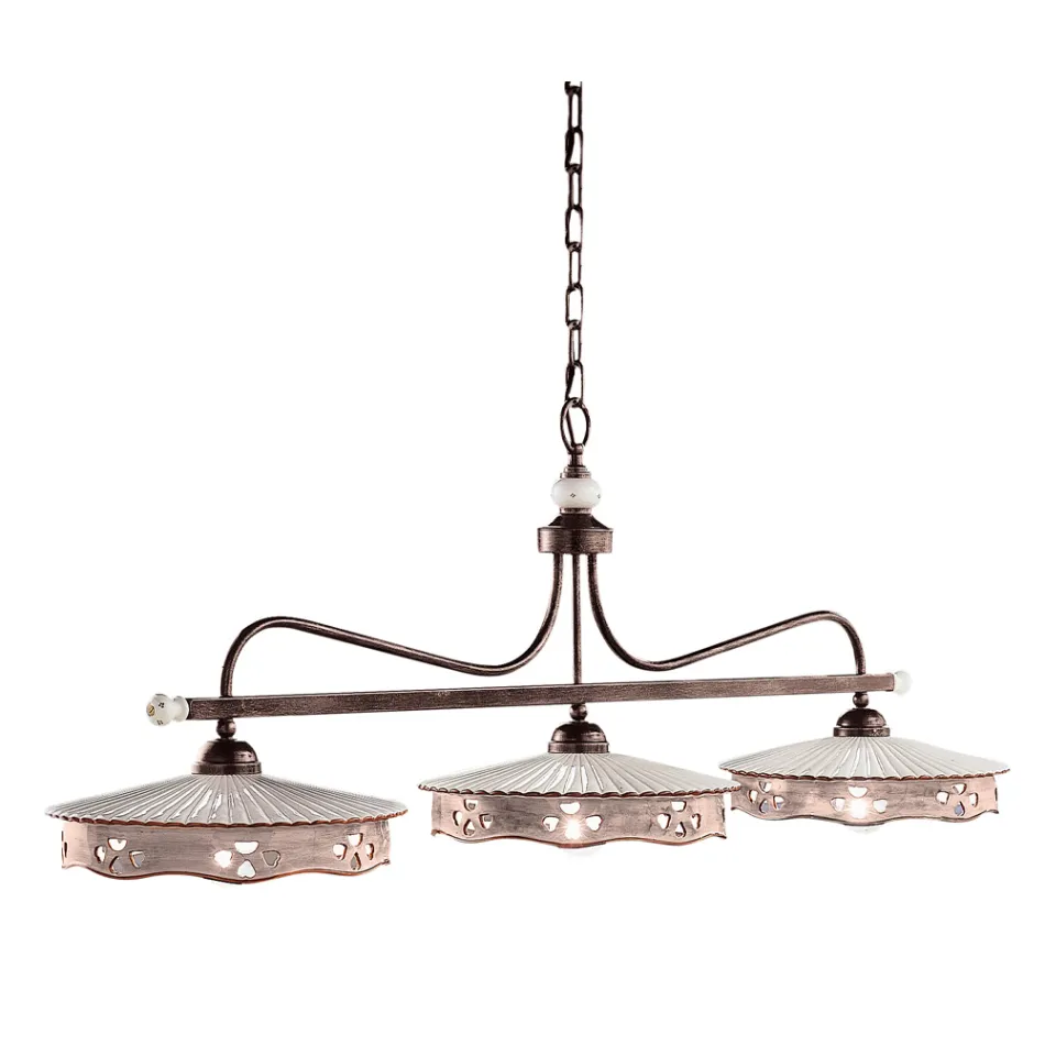 Hänglampa 3 lampor Vintage keramik och handgjort järn - Alessandria Viadurini