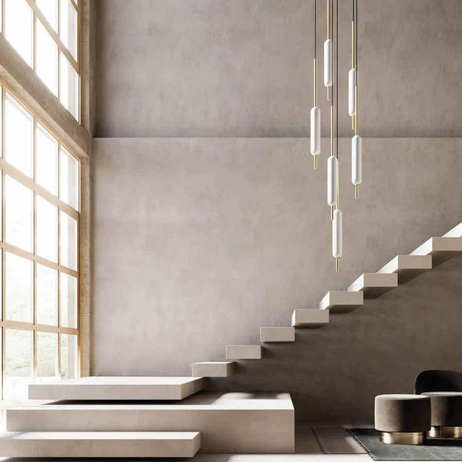 Upphängd lampa med 1, 3 eller 6 lampor i modern mässingsdesign - Typha av Il Fanale Viadurini