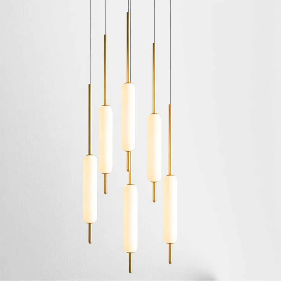 Hängande lampa med 1, 3 eller 6 lampor i mässing modern design - Typha av Il Fanale Viadurini