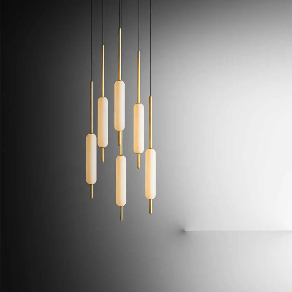 Hängande lampa med 1, 3 eller 6 lampor i mässing modern design - Typha av Il Fanale Viadurini