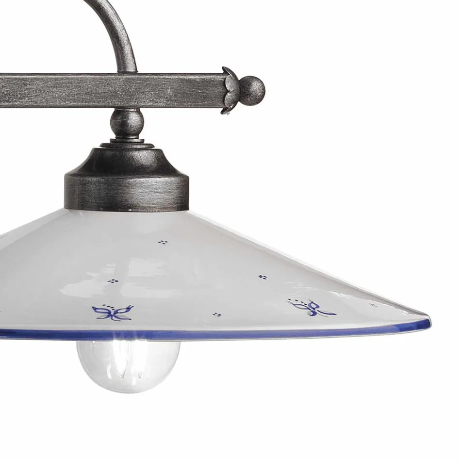 Hänglampa med 2 lampor i handmålad keramik och järndesign - Asti Viadurini