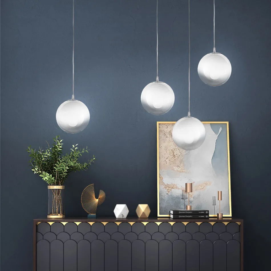 Handgjord hängande lampa i venetianskt blåst glas - Nova Viadurini