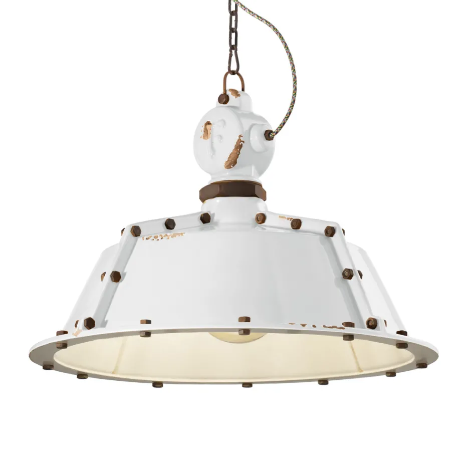 Industrial Artisan Hänglampa i järn och keramik - Industriell Viadurini