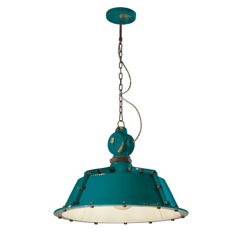 Industrial Artisan Hänglampa i järn och keramik - Industriell Viadurini