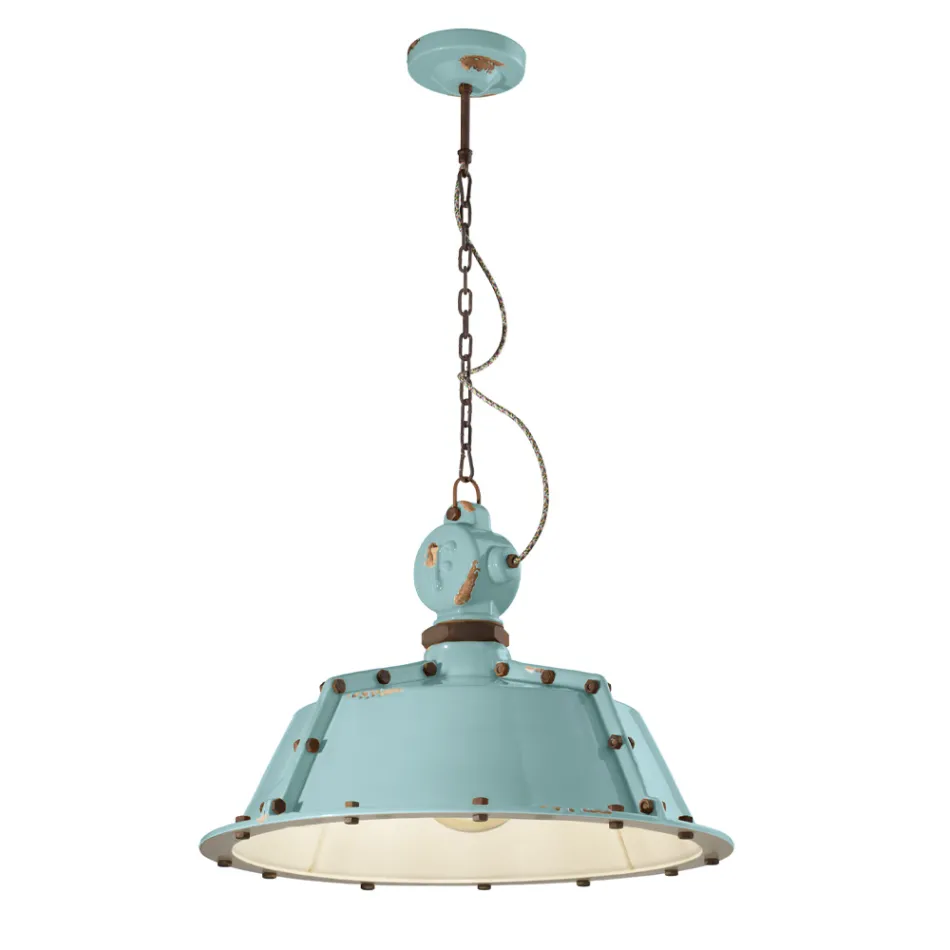 Industrial Artisan Hänglampa i järn och keramik - Industriell Viadurini