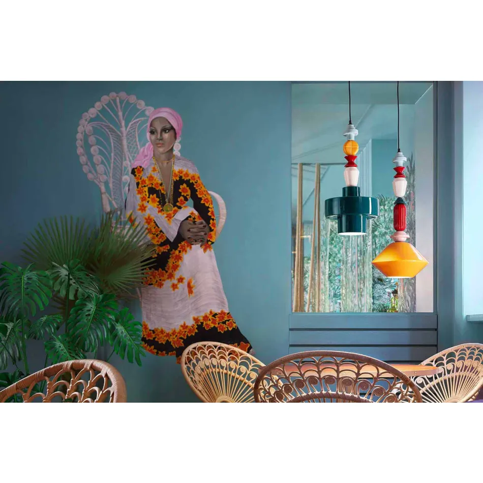 Gul eller grön Retro keramisk hängande lampa tillverkad i Italien - Ferroluce Lariat Viadurini