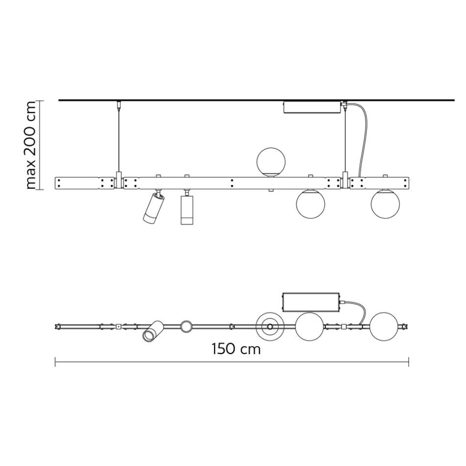 Upphängd lampdesign Vit aluminium med glaskulor och strålkastare - Exodus Viadurini