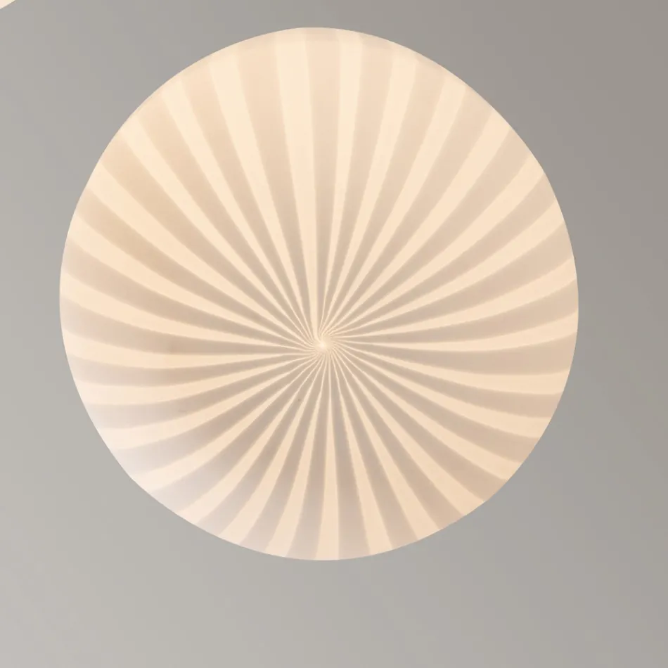 Rund Design Hänglampa i Vitt Filigran Glas - Husvagn Viadurini