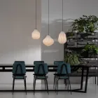 Rund Design Hänglampa i Vitt Filigran Glas - Husvagn Viadurini