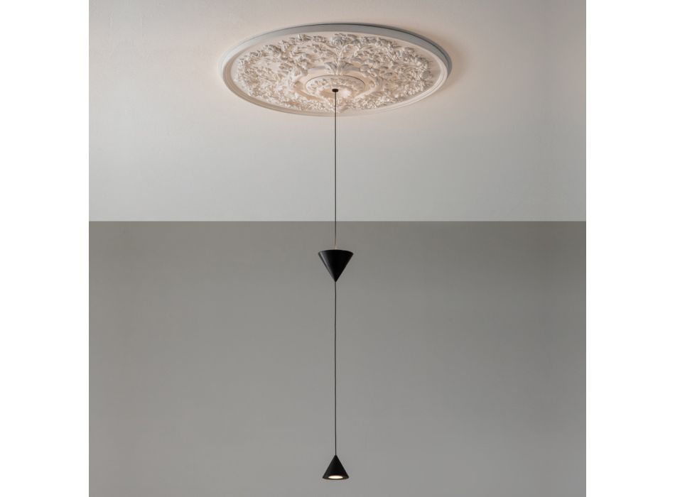 Design upphängd lampa i vit gips och svart aluminium 2 koner - Tesera Viadurini