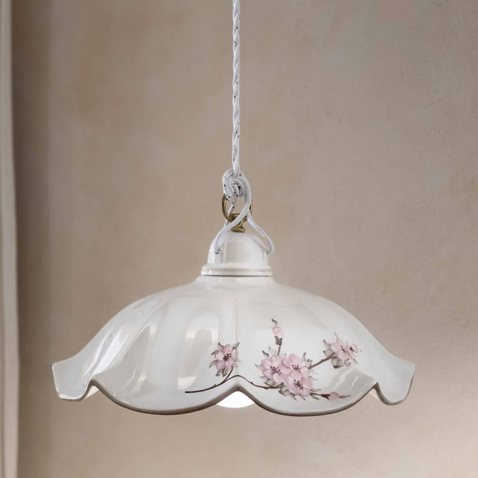 Upphängd lampa i järn och handdekorerad vågig keramik - Belluno Viadurini