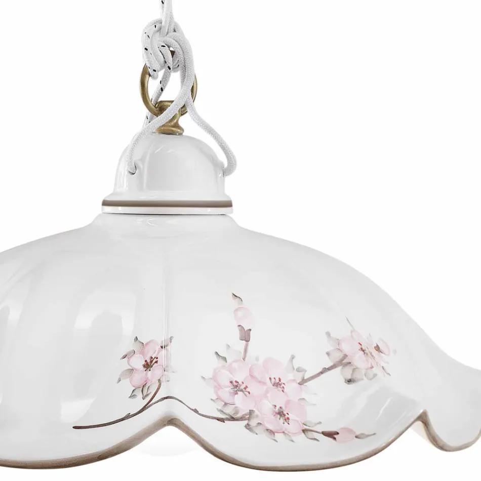 Upphängd lampa i järn och handdekorerad vågig keramik - Belluno Viadurini