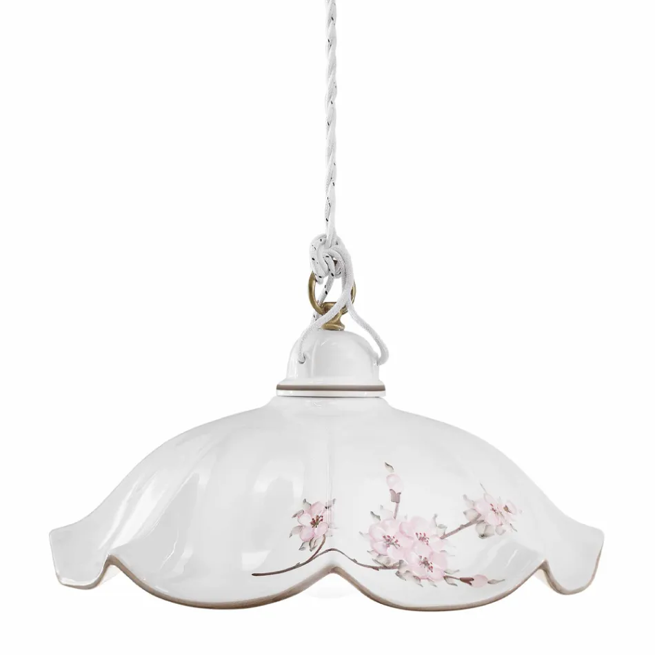 Upphängd lampa i järn och handdekorerad vågig keramik - Belluno Viadurini