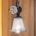 Hänglampa i järn och glas med ros av keramisk dekoration - Siena Viadurini