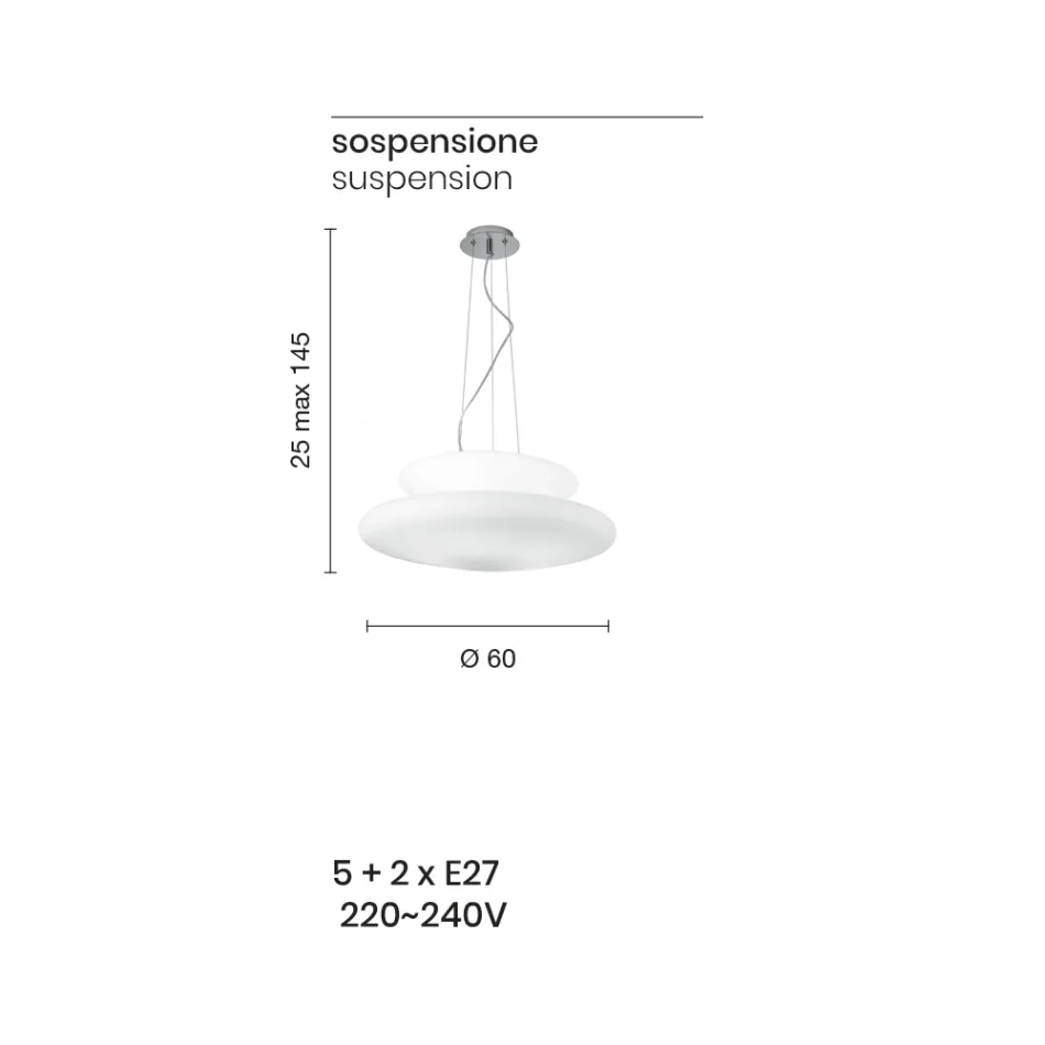 Upphängd lampa i blåst vitt glas och kromad metall - Illumina Viadurini