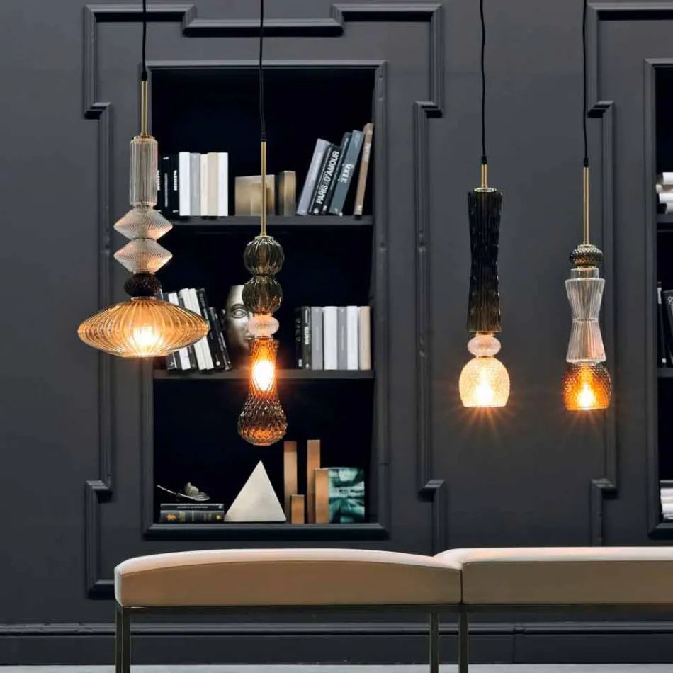 Hängande lampa i Murano-glas med tygkabel Tillverkad i Italien - Missi Viadurini