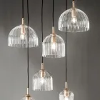 Upphängd lampa i blåst randigt glas och målad metall - Giuliano Viadurini