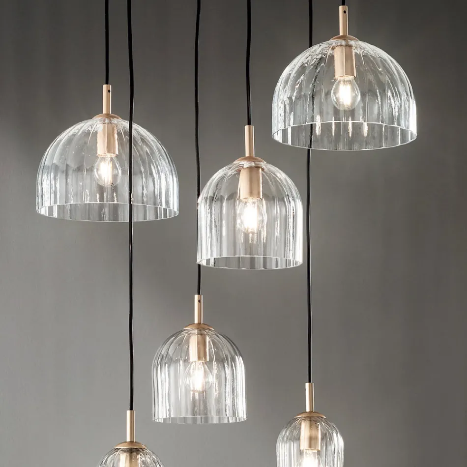 Upphängd lampa i blåst randigt glas och målad metall - Giuliano Viadurini