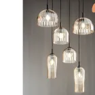 Upphängd lampa i blåst randigt glas och målad metall - Giuliano Viadurini