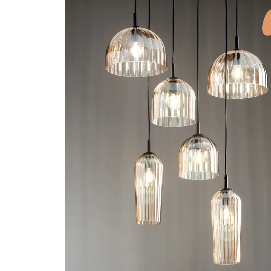 Upphängd lampa i blåst randigt glas och målad metall - Giuliano Viadurini